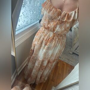 Amuse Society Ruffled Maxi Dress in Cream and Orange NWT